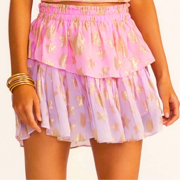 LoveShackFancy Pink and Gold Starry Mini Skirt - Picture 1 of 16